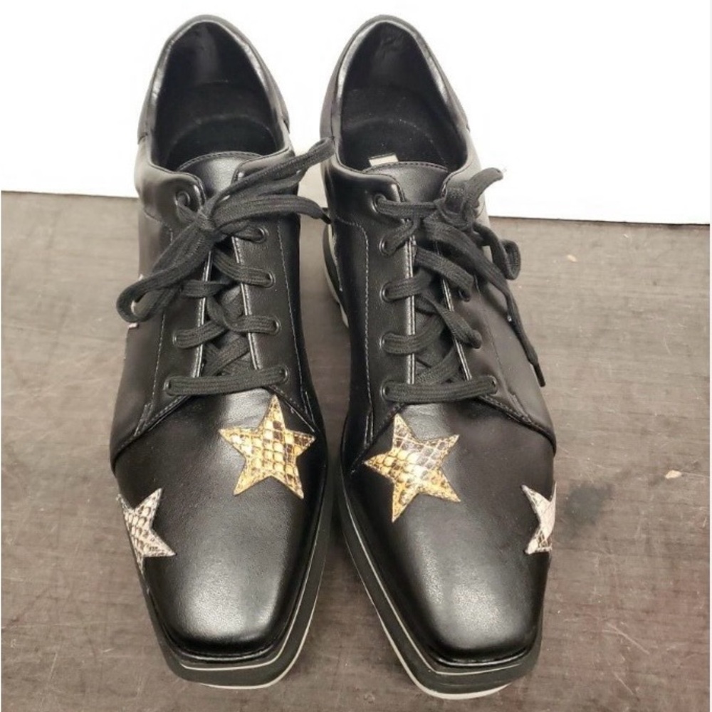 Stella McCartney Black Elyse Snake Patterned Star Oxford Platform Sneaker/Shoes.